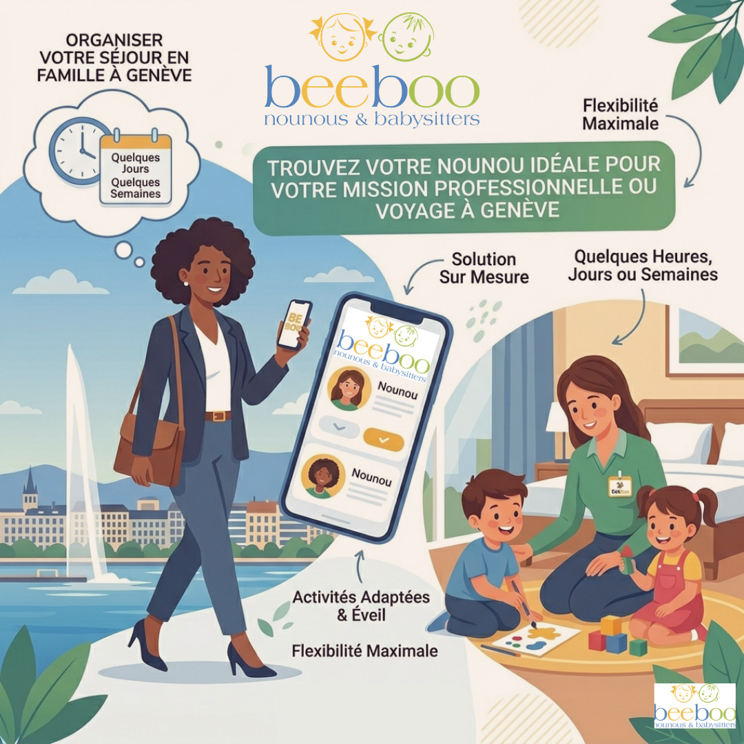 Besoin d’une solution de garde flexible lors de votre séjour à Genève ? BeeBoo vous propose des nounous occasionnelles disponibles pour quelques heures, quelques jours ou toute la durée de votre mission professionnelle. Une présence de confiance pour accompagner vos enfants pendant que vous vous concentrez sur l’essentiel, en toute sérénité.